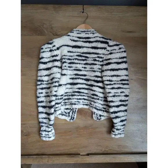 Ulla Johnson Cardigan Womens SMALL Beige Black Merino Wool Button Front NWOT